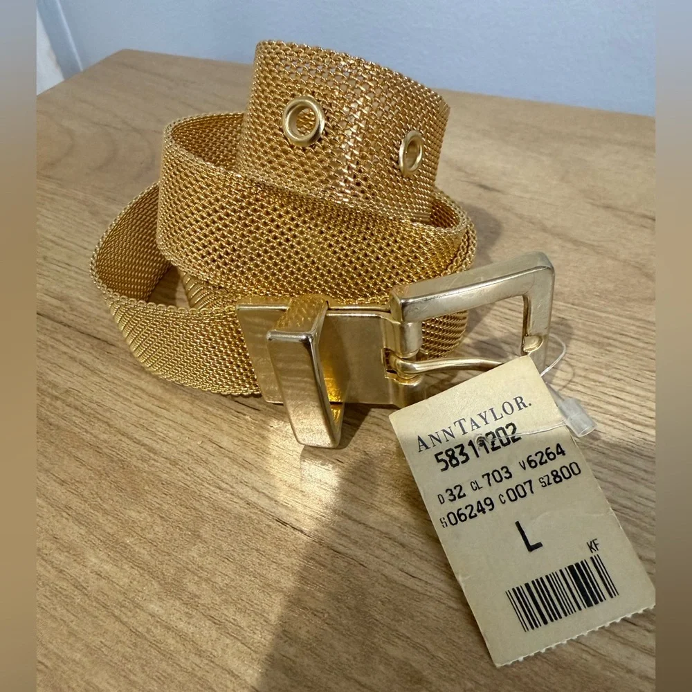 90s Vintage Ann Taylor Gold Mesh Adjustable Belt Size L Large 39” NWT